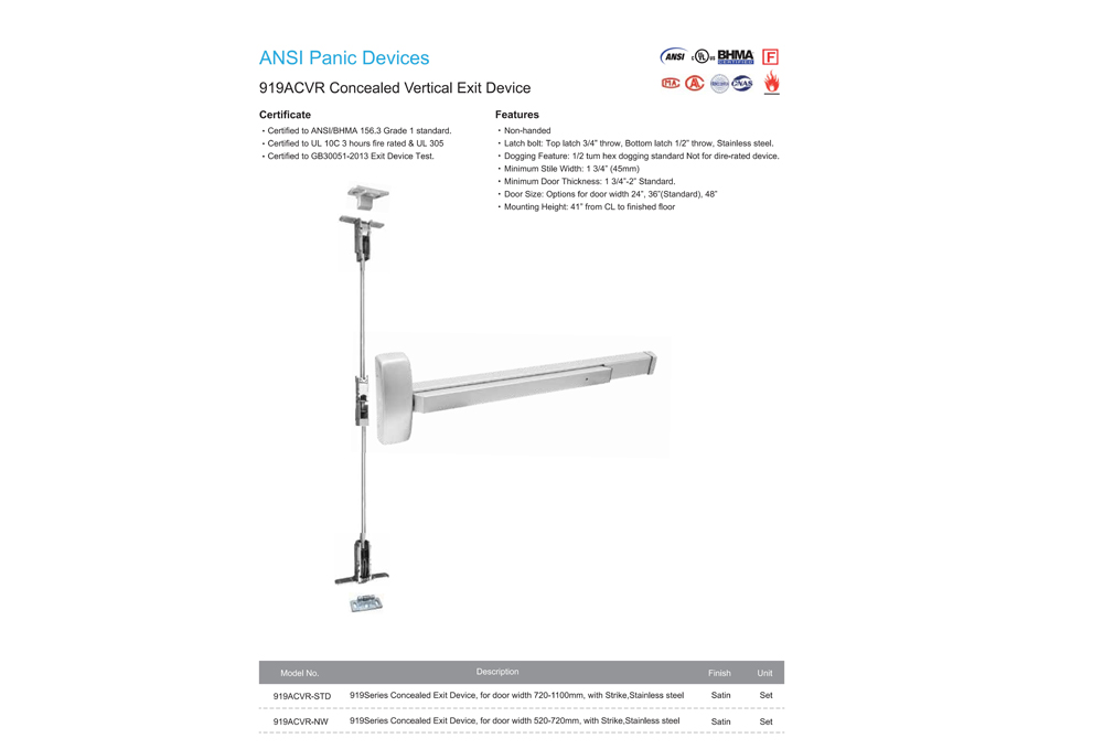 Specification of Panic Prevention Press Bar Lock