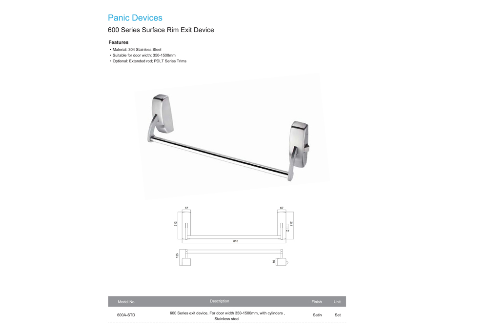 Specification of Panic Prevention Press Bar Lock