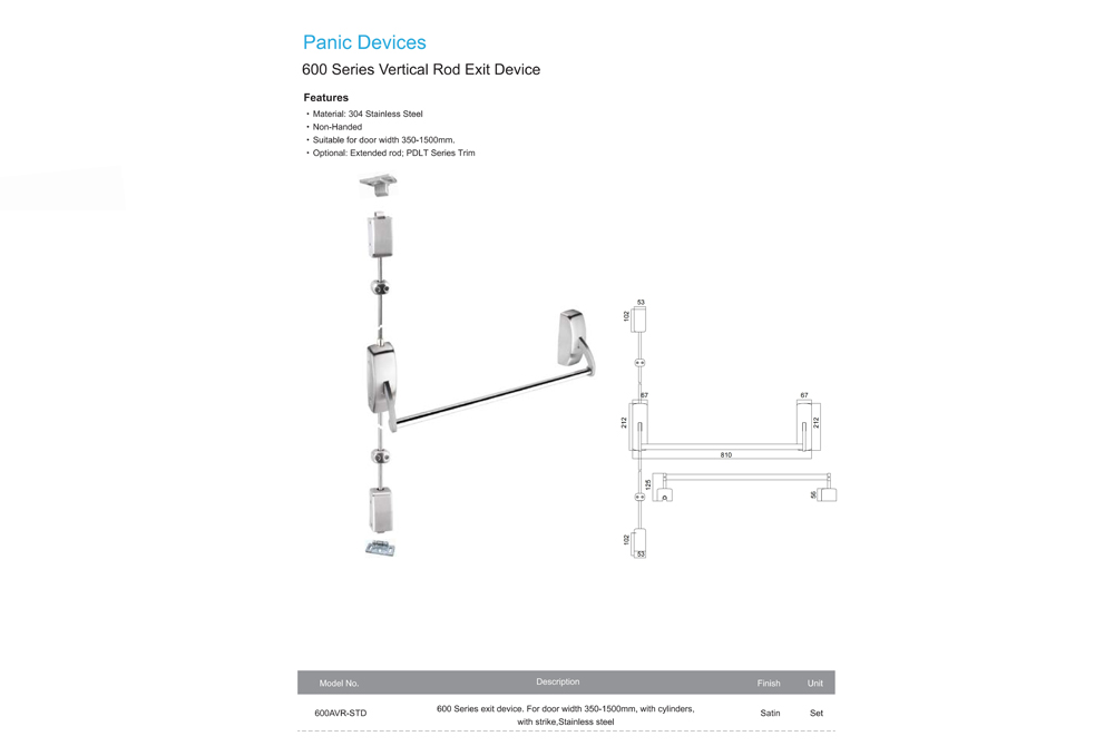 Specification of Panic Prevention Press Bar Lock