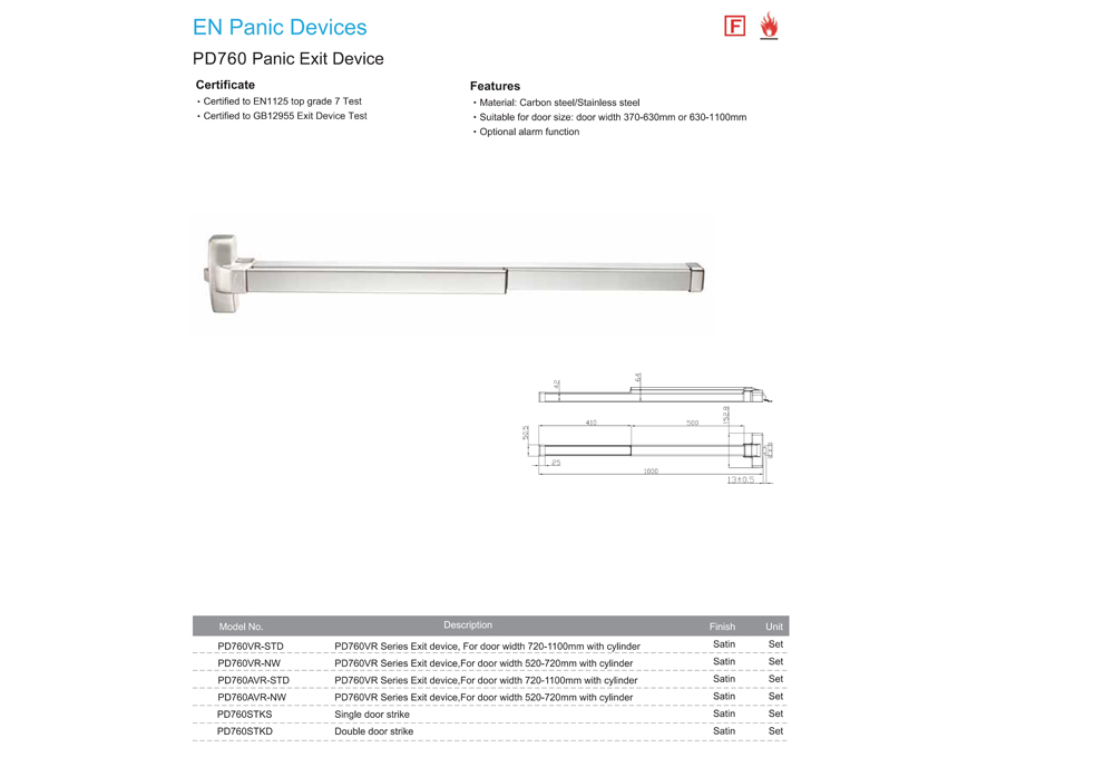 Specification of Panic Prevention Push Bar Lock