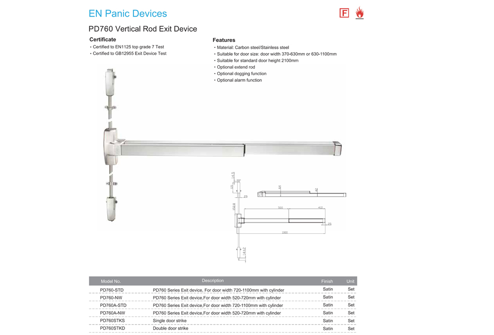 Specification of Panic Prevention Push Bar Lock